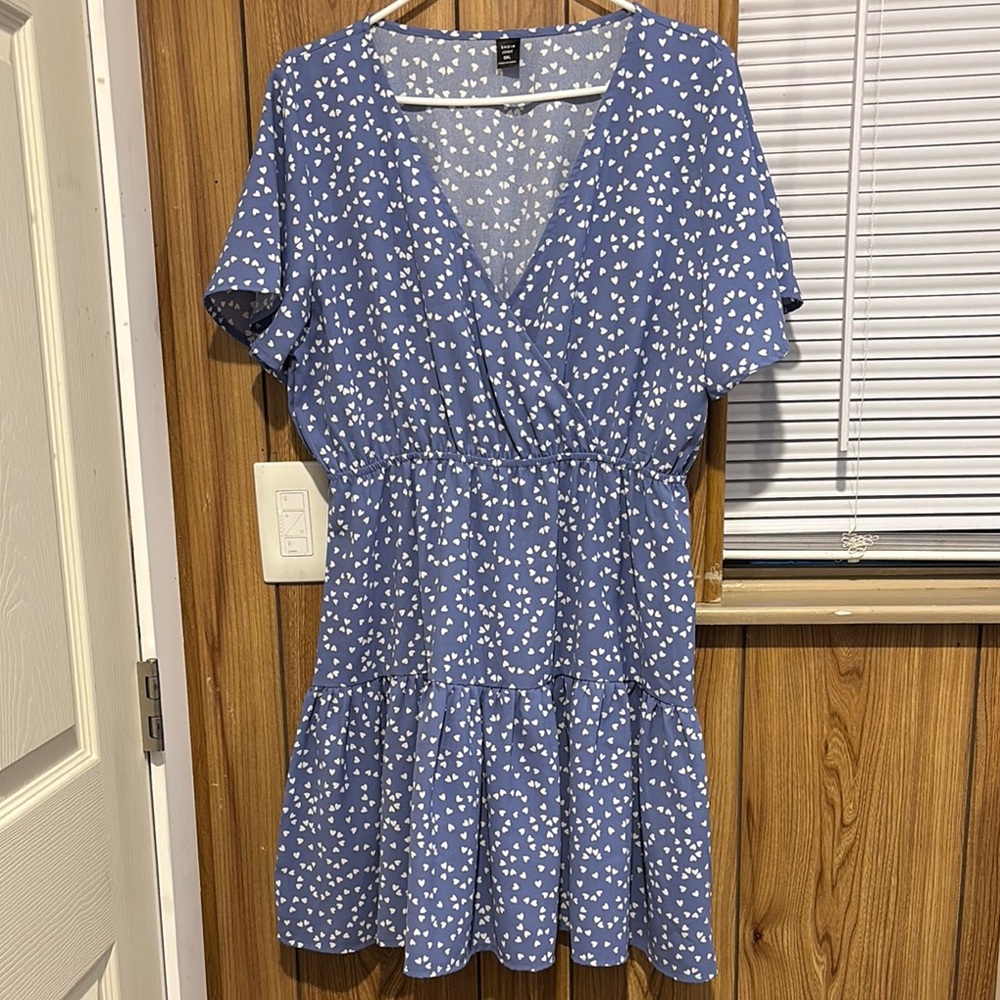Blue Floral V-neck Women's Dress